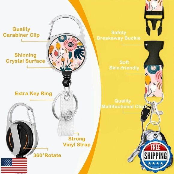 ID Badge Holder with Lanyard, Retractable Badge Reel - Picture 3 of 5